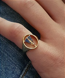 ANEL AJUSTAVEL DEDINHO NOSSA SENHORA APARECIDA BANHADO A OURO 18 K