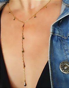 COLAR GRAVATINHA COM GOTINHAS BANHADO A OURO 18 K