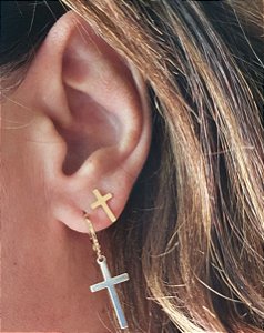 BRINCO ARGOLA DUO COM CRUZ BANHADO A OURO 18 K- ARGOLINHA