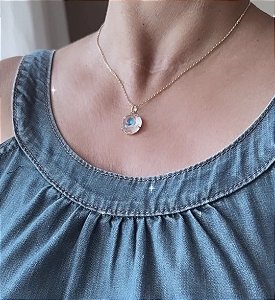 COLAR OLHO GREGO CRISTAL BANHADO A OURO 18 K