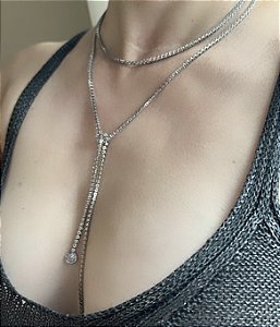 COLAR RIVIERA ABERTO COM ZIRCONIA CRISTAL PRATEADO - BIJUTERIA