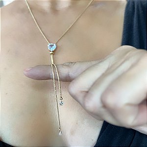 COLAR GRAVATINHA COM CORAÇAO BANHADO A OURO 18 K