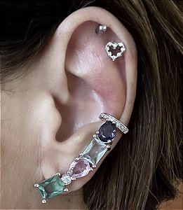 BRINCO EAR CUFF COM ZIRCONIAS CRISTAIS OU COLORIDAS BANHADO A  RODIO