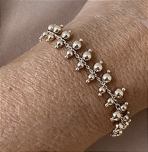 PULSEIRA BOLINHAS DUPLAS BANHADA A OURO 18 K
