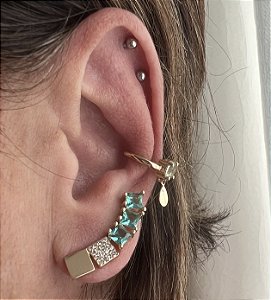 BRINCO EAR CUFF COM ZIRCONIAS TURMALINA BANHADO A OURO 18 K