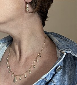 CONJUNTO COLAR E BRINCO ARGOLA COM GOTINHAS BANHADO A OURO 18 K