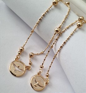 COLAR ESCAPULARIO DIVINO COM BOLINHAS BANHADO A OURO 18 K