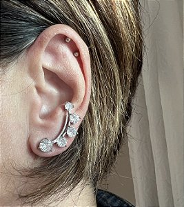 BRINCO EAR CUFF COM ZIRCONIAS CRISTAL BANHADO EM RODIO