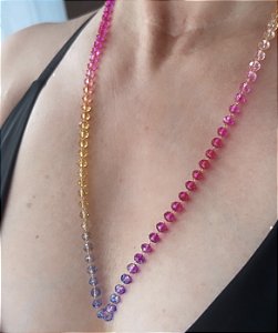 COLAR CRISTAIS COLORIDOS BANHADO A OURO 18 K
