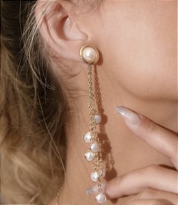 BRINCO EAR JACKET PEROLAS BANHADO A OURO 18 K