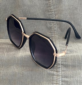 OCULOS SOLAR COM PROTEÇAO UV HEXAGONAL COM FRISO DOURADO