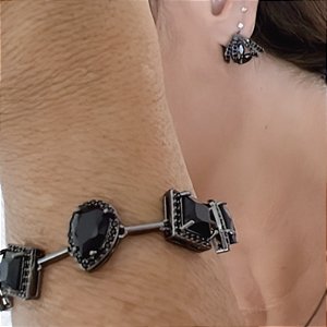 PULSEIRA COM ZIRCONIAS NEGRAS BANHADO A RODIO NEGRO