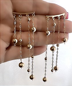 BRINCO EAR CUFF CASCATA BOLINHAS BANHADO OURO 18 K
