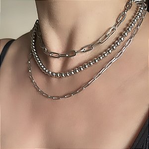 COLAR TRIO CARTIER E BOLINHA BANHADO RODIO