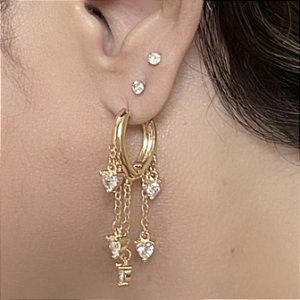 BRINCO ARGOLA COM PINGENTES DE ZIRCONIAS BANHADO A OURO 18 K - ARGOLINHA
