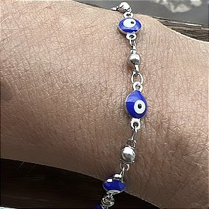 PULSEIRA OLHO GREGO AZUL COM BRANCO EM AÇO INOX