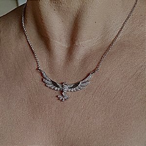 COLAR DIVINO ESPIRITO SANTO COM ZIRCONIAS CRISTAIS BANHADO RODIO