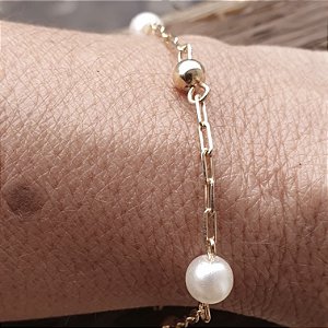 PULSEIRA COM BOLINHAS E PEROLAS BANHADA OURO 18 K