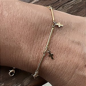 PULSEIRA COM CRUZ BANHADA A OURO 18 K.