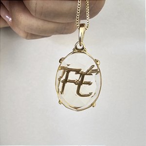 COLAR FE COM CRISTAL FUME BANHADO A OURO 18 K