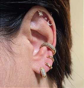 BRINCO PIERCING FAKE COM MICROZIRCONIAS CRAVEJADAS BANHADO A OURO 18 K - UNIDADE