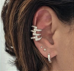 BRINCO PIERCING FAKE SEIS AROS COM ZIRCONIAS BANHADO A RODIO