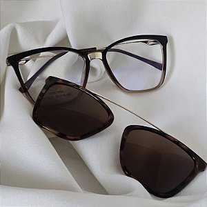 OCULOS SOLAR COM PROTEÇÃO UV - CLIP ON MARROM CAMUFLADO