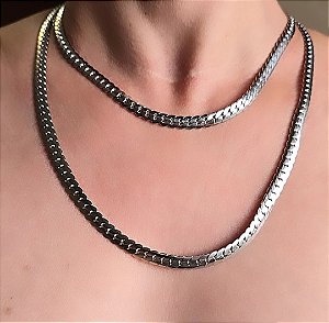 COLAR CHOKER DUO ACHATADO EM AÇO INOX - 7 MM
