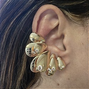 BRINCO EAR CUFF GOTAS DUPLAS BANHADO A OURO OU RODIO