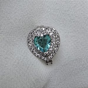 PINGENTE CHARM CORAÇAO COM ZIRCONIAS TURMALINA E CRISTAIS BANHADO A RODIO