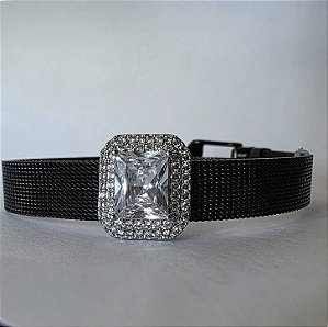 PINGENTE CHARM CARRE COM ZIRCONIAS CRISTAIS BANHADO A RODIO
