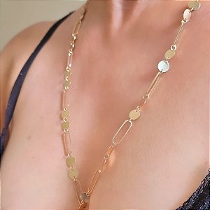 COLAR COM PLAQUINHAS E ELOS BANHADO A OURO 18 K