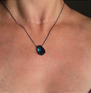 COLAR GOTA TURMALINA BANHADO A RODIO NEGRO