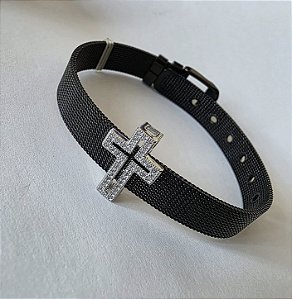 PINGENTE CHARM CRUZ COM ZIRCONIAS CRISTAIS BANHADO A RODIO