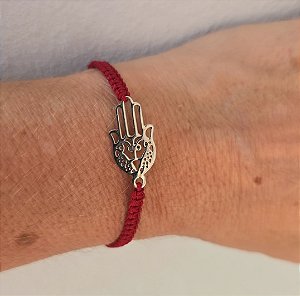 PULSEIRA MAO DE FATIMA / HAMSA E OLHO GREGO VERMELHA AJUSTÁVEL