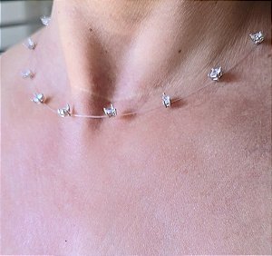 COLAR NYLON COM PONTOS DE LUZ BANHADO A RODIO