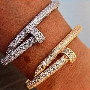 PULSEIRA BRACELETE PREGO CRAVEJADO COM ZIRCONIAS BANHADO A OURO 18 K OU RODIO