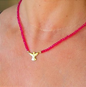 COLAR CRISTALZINHO PINK COM DIVINO BANHADO A OURO 18 K