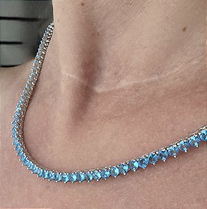 COLAR RIVIERA TRES PONTAS COM ZIRCONIAS ACQUA BANHADO EM RODIO - 46CM