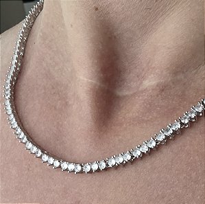 COLAR RIVIERA TRES PONTAS COM ZIRCONIAS CRISTAL BANHADO EM RODIO - 46CM