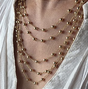 COLAR BOLINHAS 5 VOLTAS BANHADO A OURO 18 K