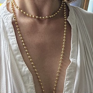 COLAR BOLINHAS LONGO BANHADO A OURO 18 K