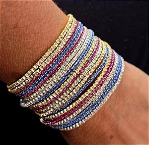 PULSEIRA RIVIERA COLORIDA BANHADA A PRATA E OURO- KIT COM 20