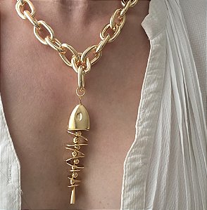 COLAR ELOS PEIXE ARTICULADO E BANHO FLASH DE OURO