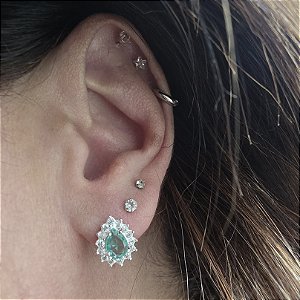 BRINCO GOTA COM ZIRCÔNIA TURMALINA EM PRATA 925