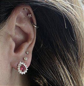 BRINCO GOTA COM ZIRCÔNIA PINK EM PRATA 925