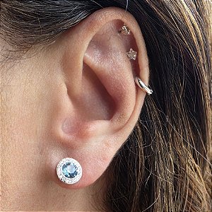 BRINCO PONTO DE LUZ COM ZIRCÔNIA SAFIRA EM PRATA 925