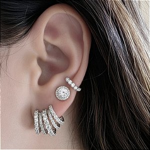 BRINCO ARGOLA 5 AROS CRAVEJADOS COM ZIRCONIAS CRISTAIS BANHADO A RODIO