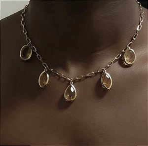 COLAR COM PINGENTES COLORIDOS BANHADO A OURO 18K