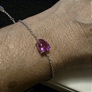 PULSEIRA GOTA PINK EM PRATA 925